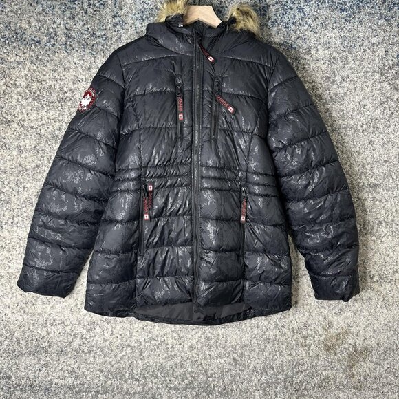 Canada Weathergear Jacket Womens Large Black Puffer Hooded Faux Fur Winter Coat - Picture 1 of 8